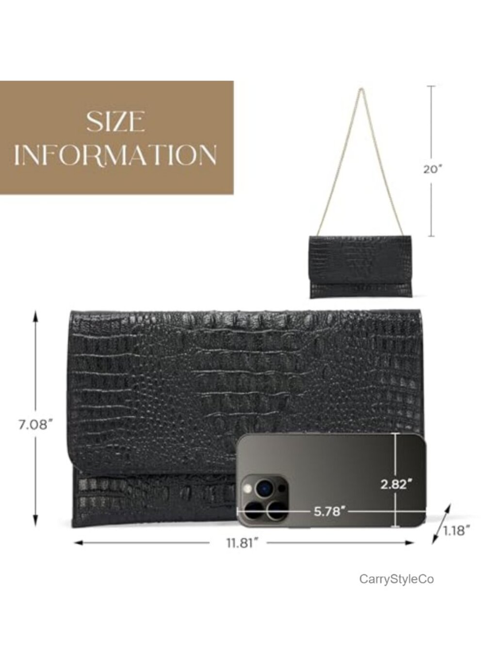 Crocodile Pattern PU Leather Evening Clutch Wristlet Crossbody Bag - Picture 2 of 6